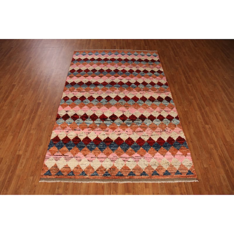 Tribal / Trellis Moroccan Oriental Area Rug Handmade Wool Carpet - 6'7" x 10'4"