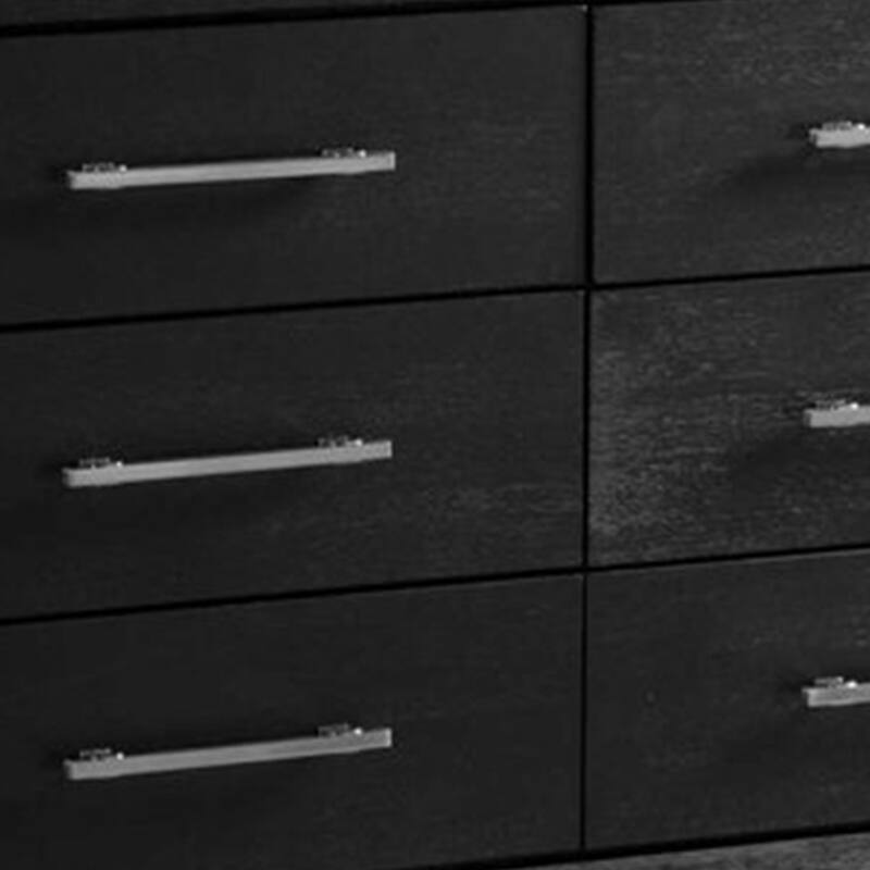 Ashen Wide Dresser, 6 Drawers, Black Solid Wood, Chrome Metal