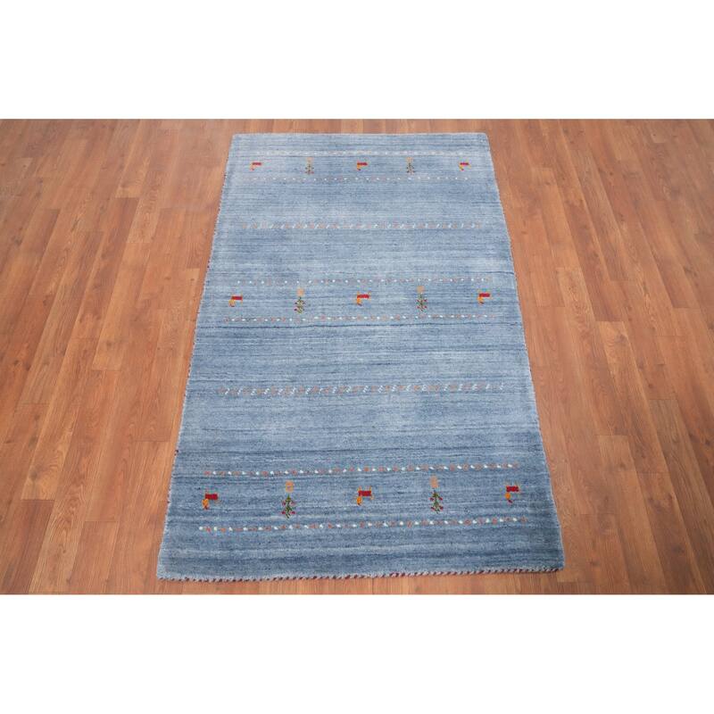 Hand Knotted Oriental 100% Wool Carpet Tribal Animal Pictorial Navy Blue & Blues Gabbeh Area Rug - 4' 10'' X 3' 0''