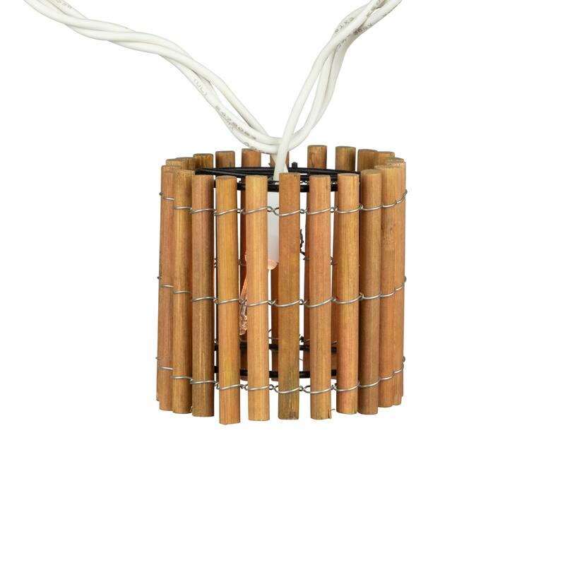 10 Brown Tropical Bamboo Patio String Light Set, 7.25ft White Wire