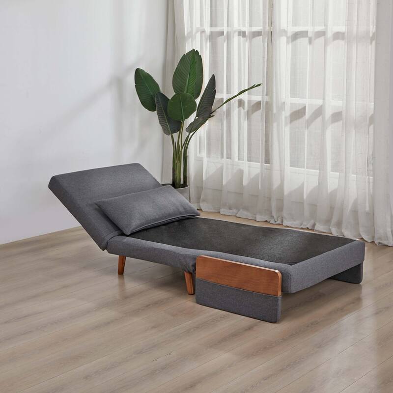 Modern Foldable Sofa Bed - Single Sleeper with Linen Fabric, 6-Level Adjustable Backrest, Converts in 10 Sec, Silent Hinges - Grey