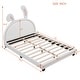 preview thumbnail 3 of 8, White Full Rabbit Ear Upholstered Leather Platform Bed w/ Slat Support