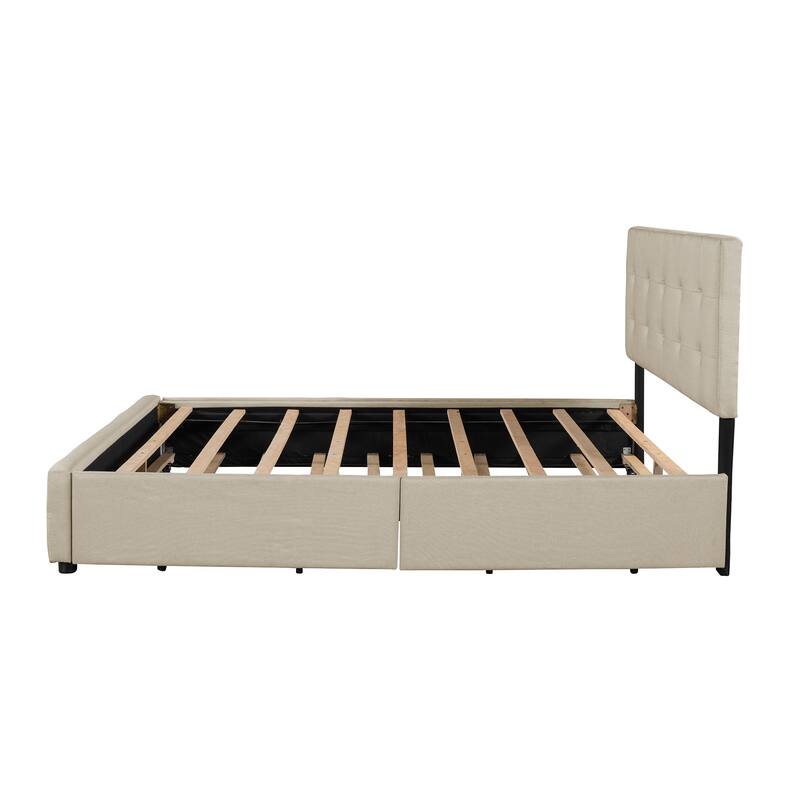 Queen Size Upholstered Platform Bed with 2 Drawers & Twin XL Trundle