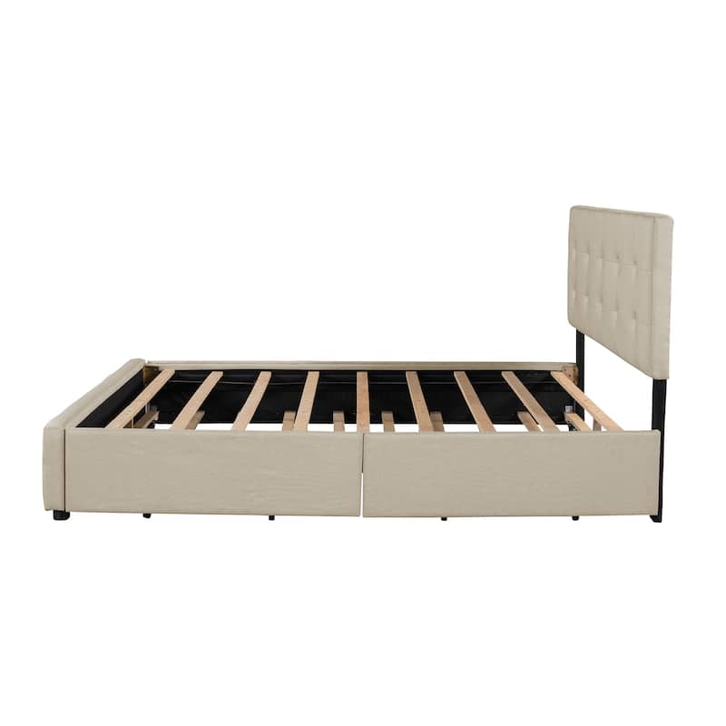 Queen Size Upholstered Platform Bed with 2 Drawers & Twin XL Trundle