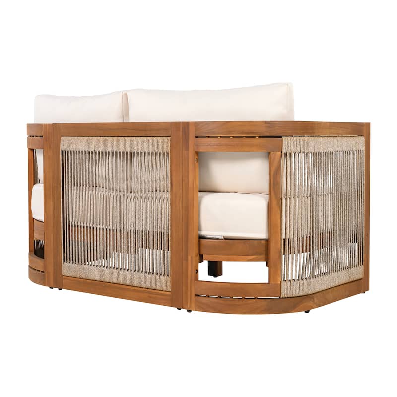 Christopher Knight Home - Outdoor 8-Piece Acacia Wood Patio Conversation Set with Rope Weave and Slatted Coffee Tables
