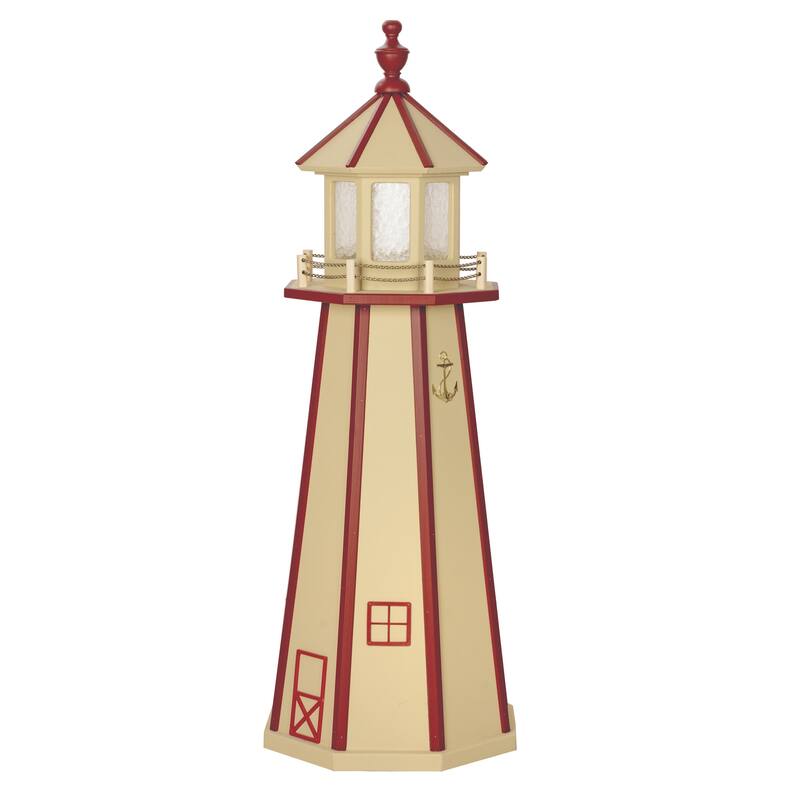 Poly Lighthouse with Solar Light - 3 Foot - Beige/Red