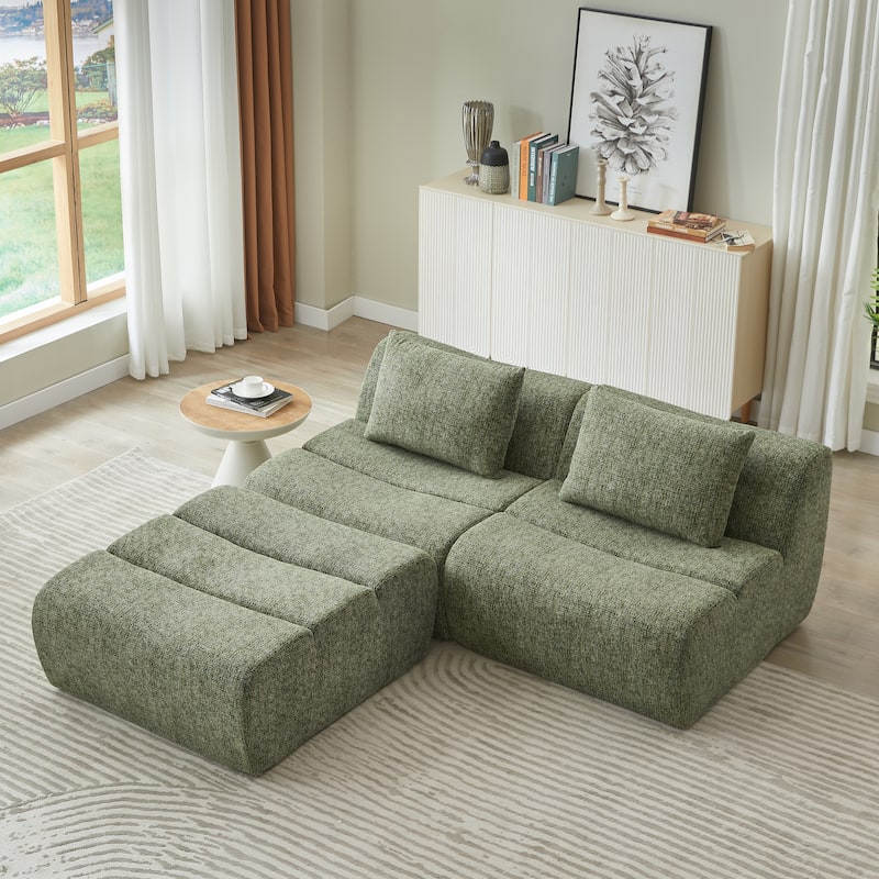 Floor Standing Sectional Sofa Chenille Modular Couch with Pillows