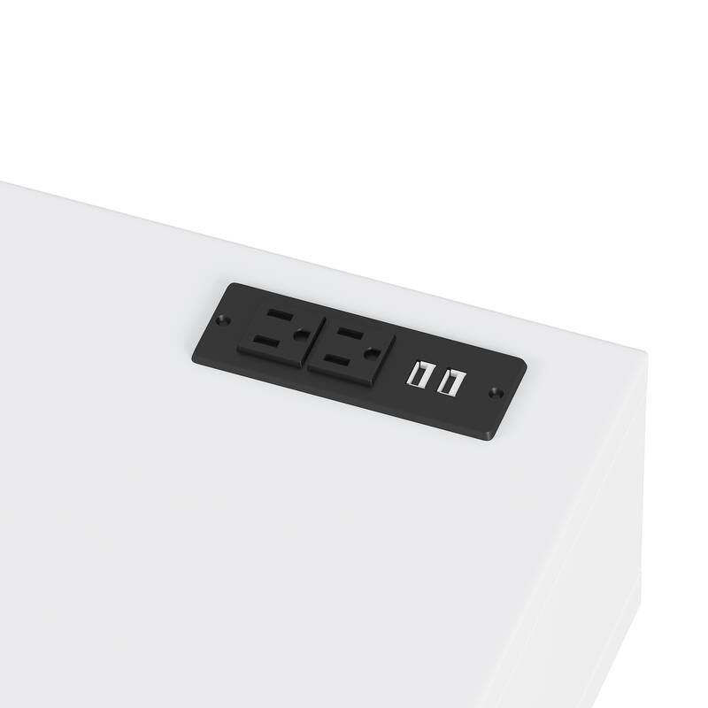 2-Piece Makeup Vanity Set with Upholstered Stool, Makeup Vanity Dressing Table with Power Outlet & USB Port (No Mirrors)