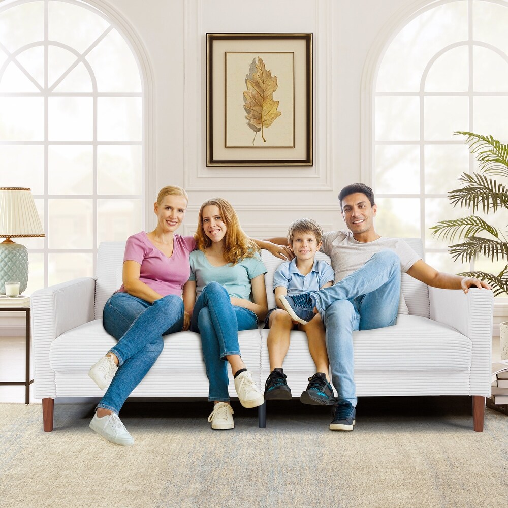 flyout slide 6 of 8, Retro 74 in. Comfy Corduroy Rectangle 2-Seater Loveseat with Solid Wood & 2 Pillows, 4 Color Optional