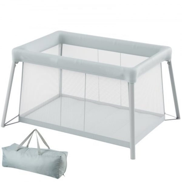 slide 1 of 1, Light Grey Baby Foldable Travel Crib and Play Yard with Soft Mattress Pad Ideal for Indoor Play - 44.5 x 29.5 x 23.6” Light-Grey
