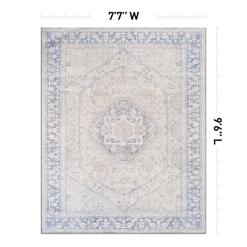 Beige Medallion Flat Pile Washable Rug - Pet Friendly, Non-Slip for Entryway and Bedroom