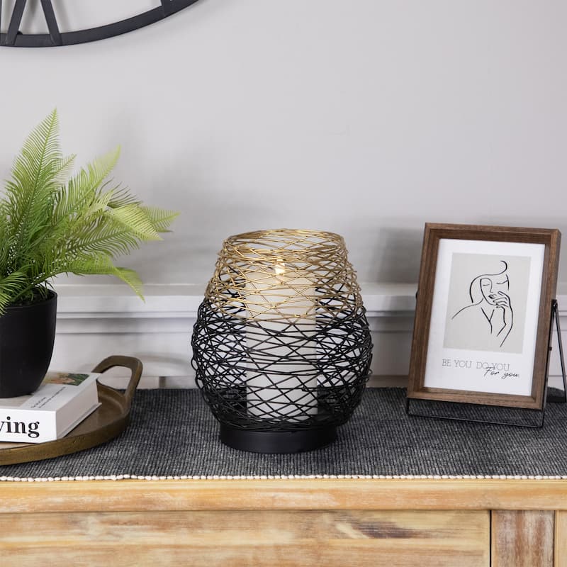 Large Woven Ombre Iron Pillar Candle Holder - 8.5" - Black and Gold