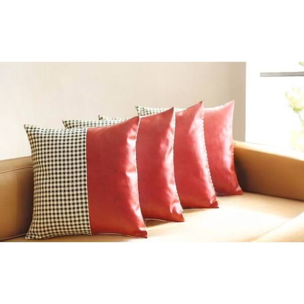 Set Of 2 Houndstooth Red Faux Leather Pillow Covers Set Of 2 Houndstooth Red Faux Leather Pillow Covers