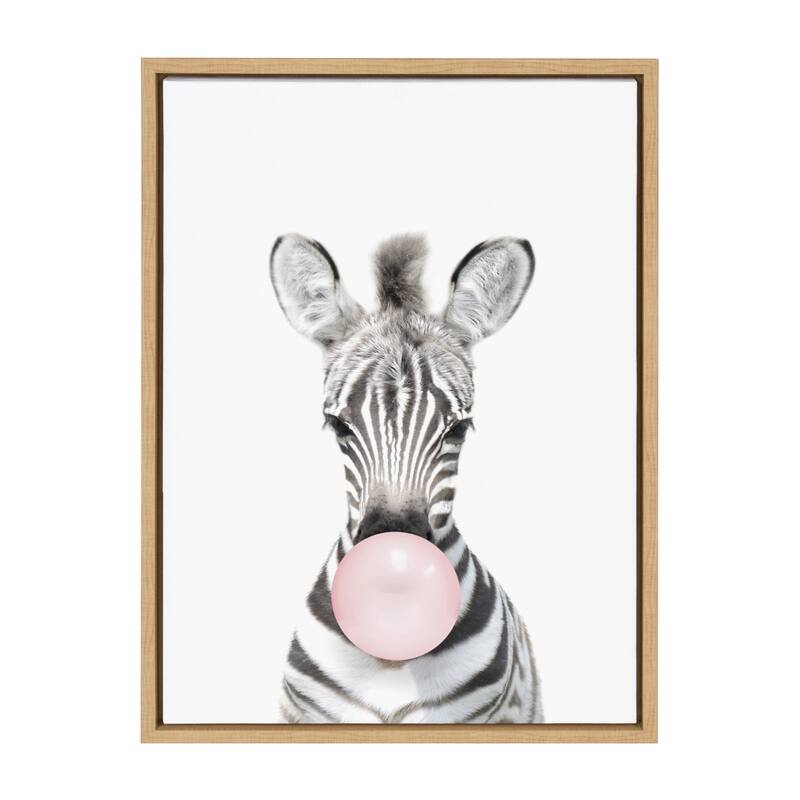 Kate and Laurel Sylvie Bubble Gum Zebra Framed Canvas by Amy Peterson