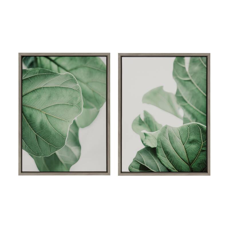 Kate and Laurel Sylvie Plant Study Framed Canvas Set by Alicia Abla - 2 Piece 18x24 - Plastic - Grey