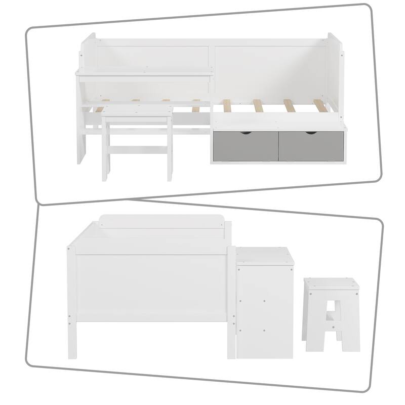 Versatile daybed frame with open storage and drop-down cabinets, a stool for bedrooms and guest rooms, Twin Size