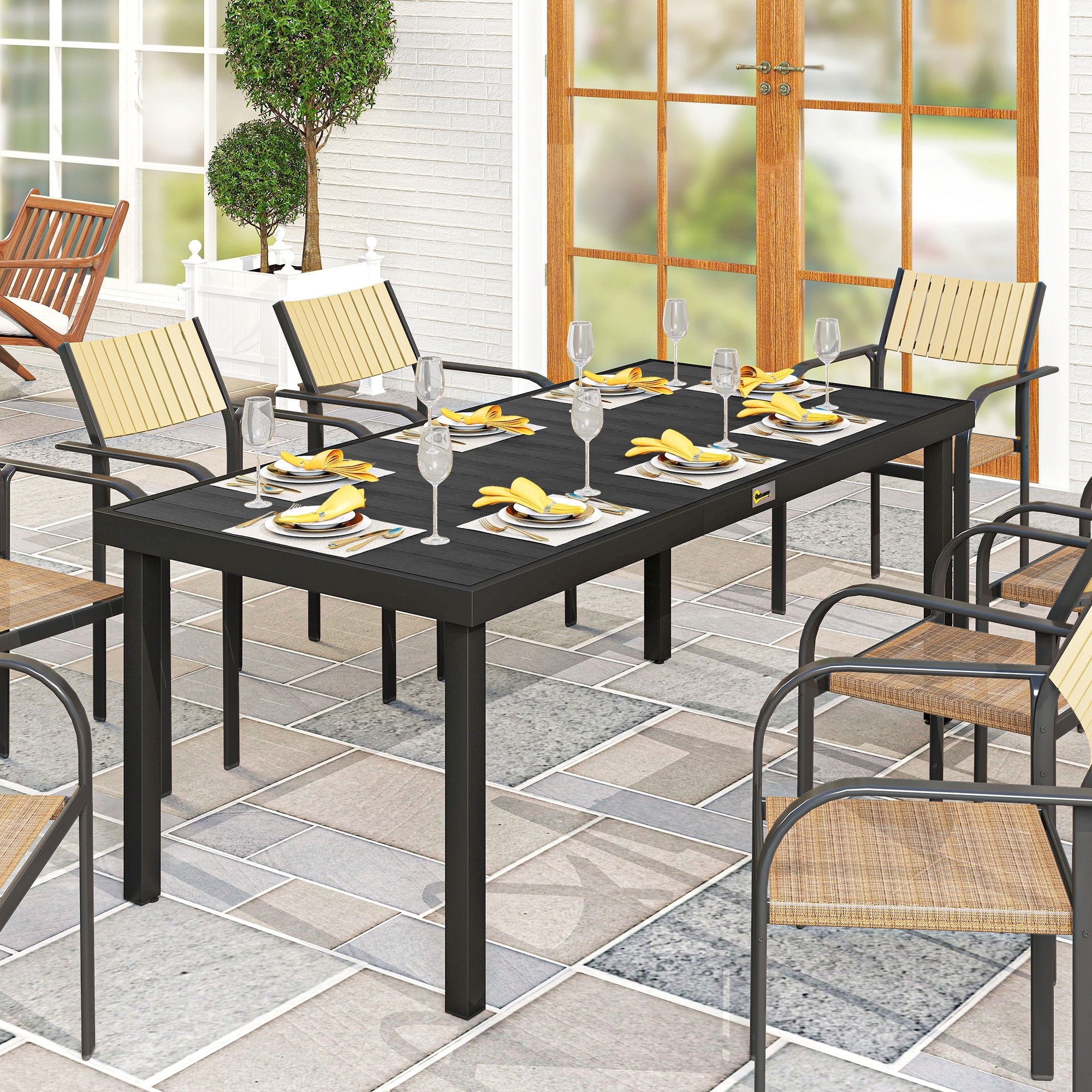 Outsunny Patio Dining Table for 8, Rectangular Aluminum Outdoor Table for Garden Lawn Backyard