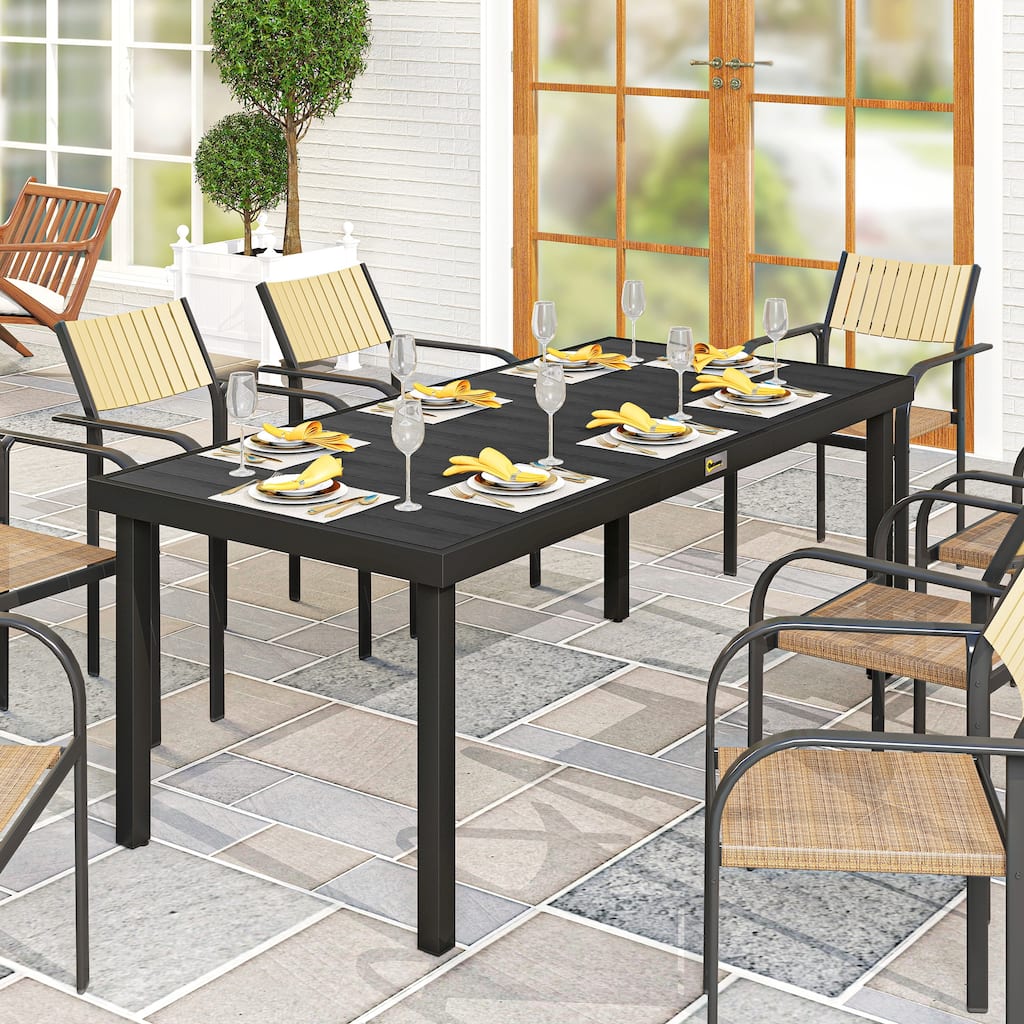 Outsunny Patio Dining Table for 8, Rectangular Aluminum Outdoor Table for Garden Lawn Backyard