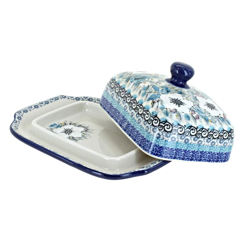Blue Rose Polish Pottery 295 Ceramika Artystyczna Butter Dish