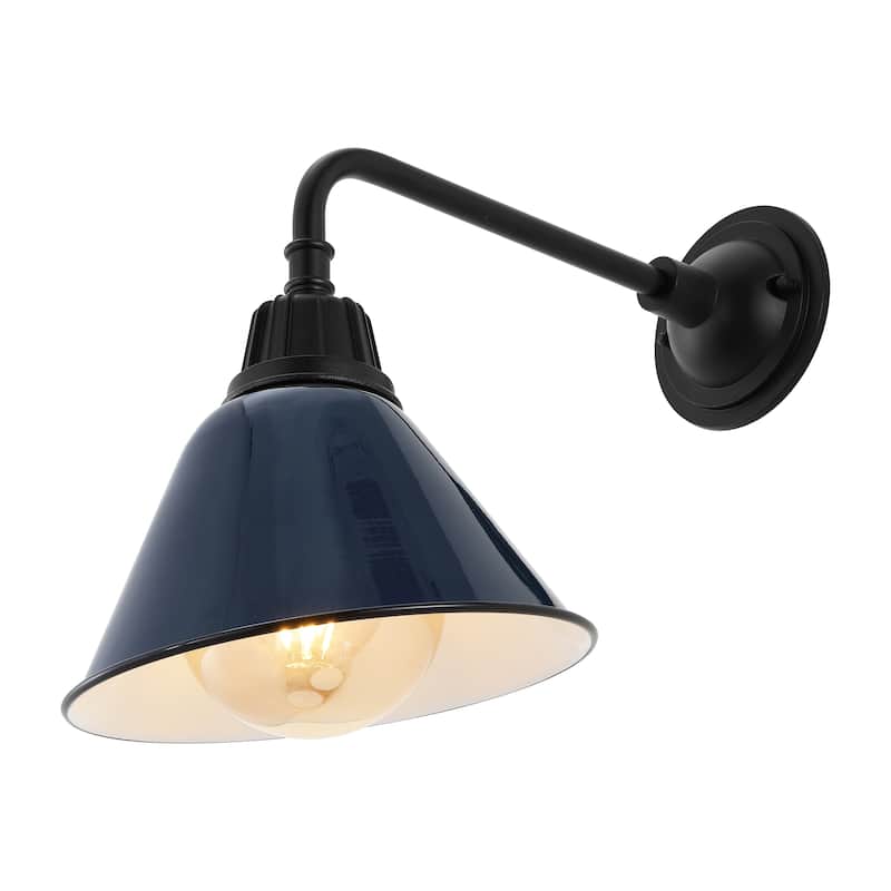 Aurora 9.63" 1-Light Farmhouse Industrial Indoor/Outdoor Iron LED Gooseneck Arm Outdoor Sconce, by JONATHAN Y - 9.63 - Navy/Black