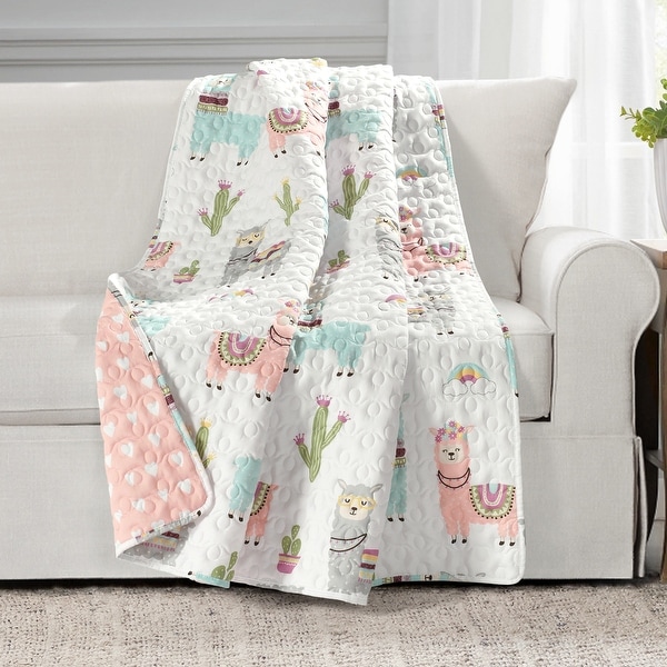 Lush Decor Southwest Llama Cactus Reversible Throw Blanket On