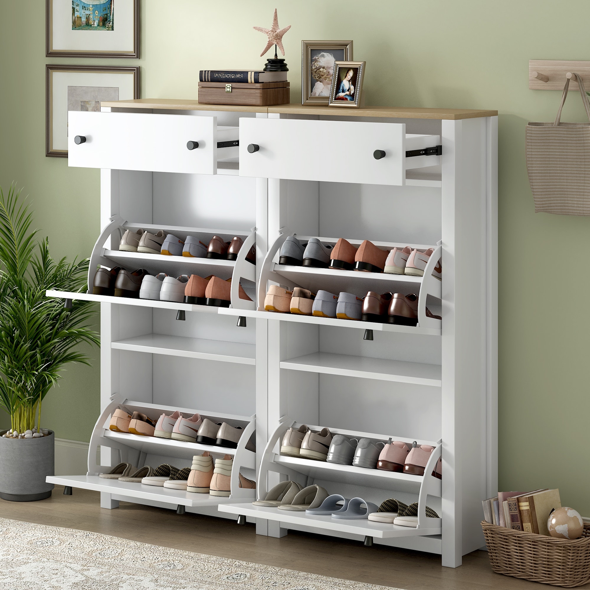 Shoe Cabinet with 4 Flip Drawers, Entryway Shoe Storage Cabinet