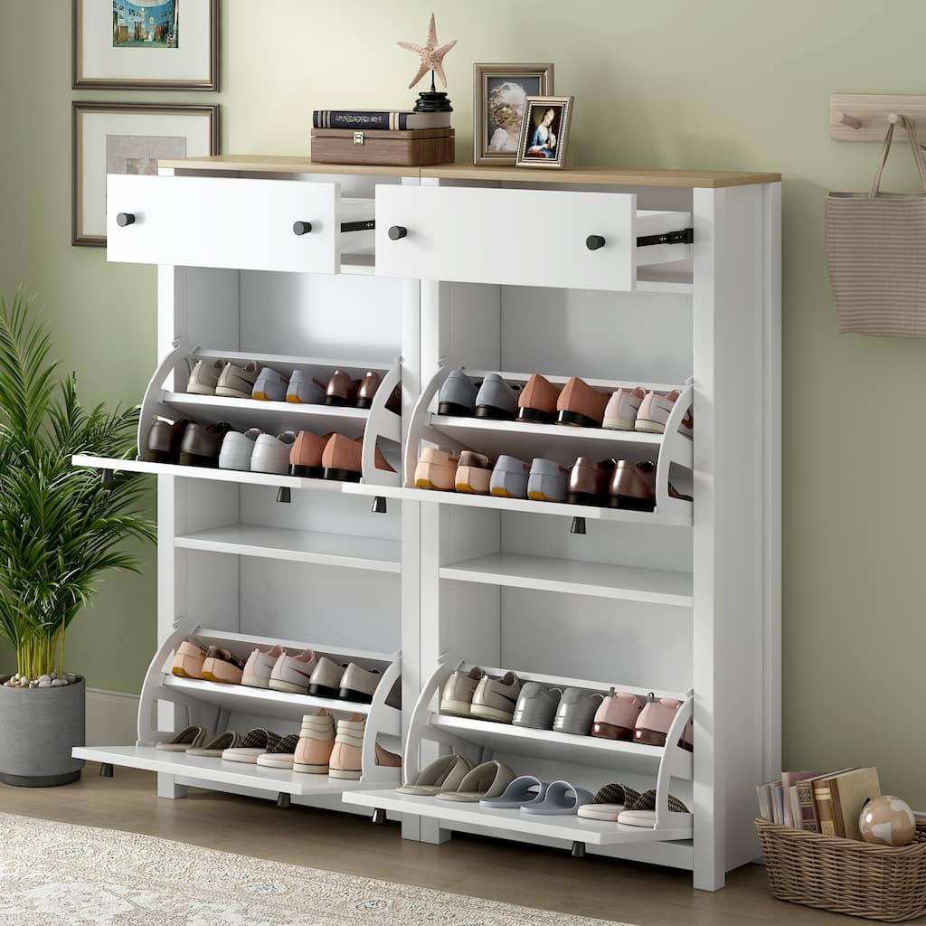 Slim Shoe Cabinet Set with 4 Flip Drawers