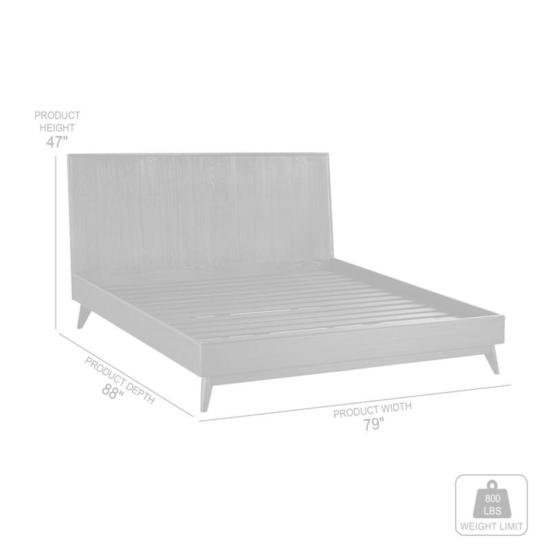 King Platform Bed Frame - Black Brushed Oak Wood - Modern Bedroom Furniture
