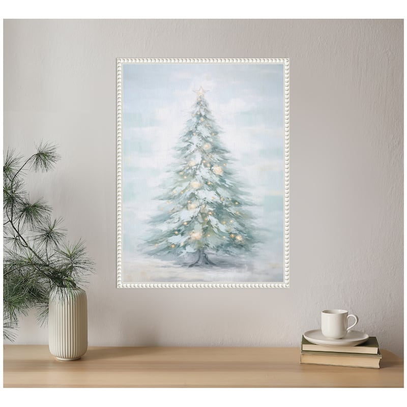 Kate and Laurel Sylvie Beaded Coastal Pastel Tree Framed Canvas by The Creative Bunch Studio