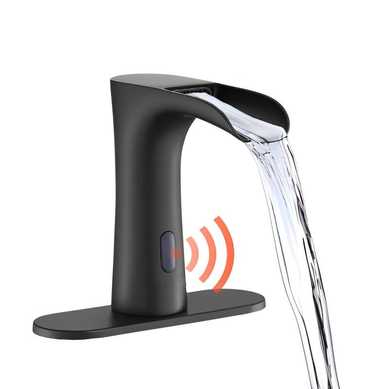 Matte Black Touchless Bathroom Sink Faucet with Infrared Sensor and Temp Control - 6.3 x 2.4 x 5.7 in
