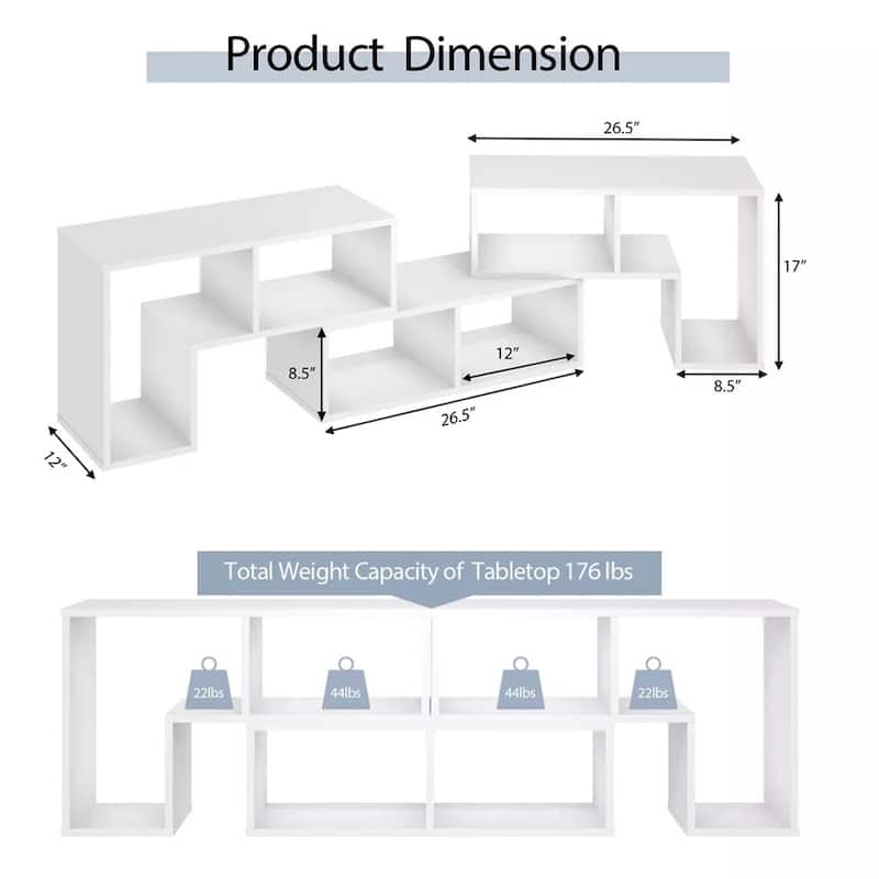3 Pieces TV Console Stand Modern Storage Bookcase White - 65 inches