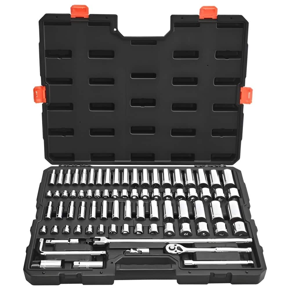 Black CR-V Alloy Steel 76-Piece Socket and Ratchet Set with High-Torque Design - 21.06 x 3.50 x 16.14