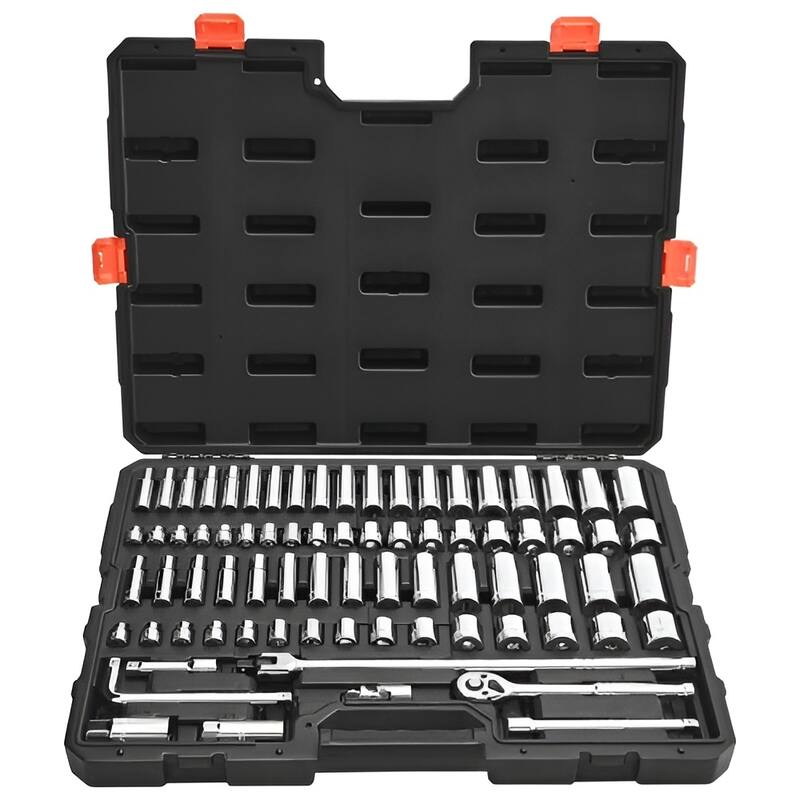 Black CR-V Alloy Steel 76-Piece Socket and Ratchet Set with High-Torque Design - 21.06 x 3.50 x 16.14