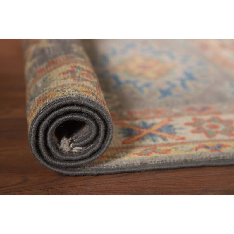 Gray Geometric Kazak Oriental Rug Handmade Wool Carpet - 2'0" x 3'0"