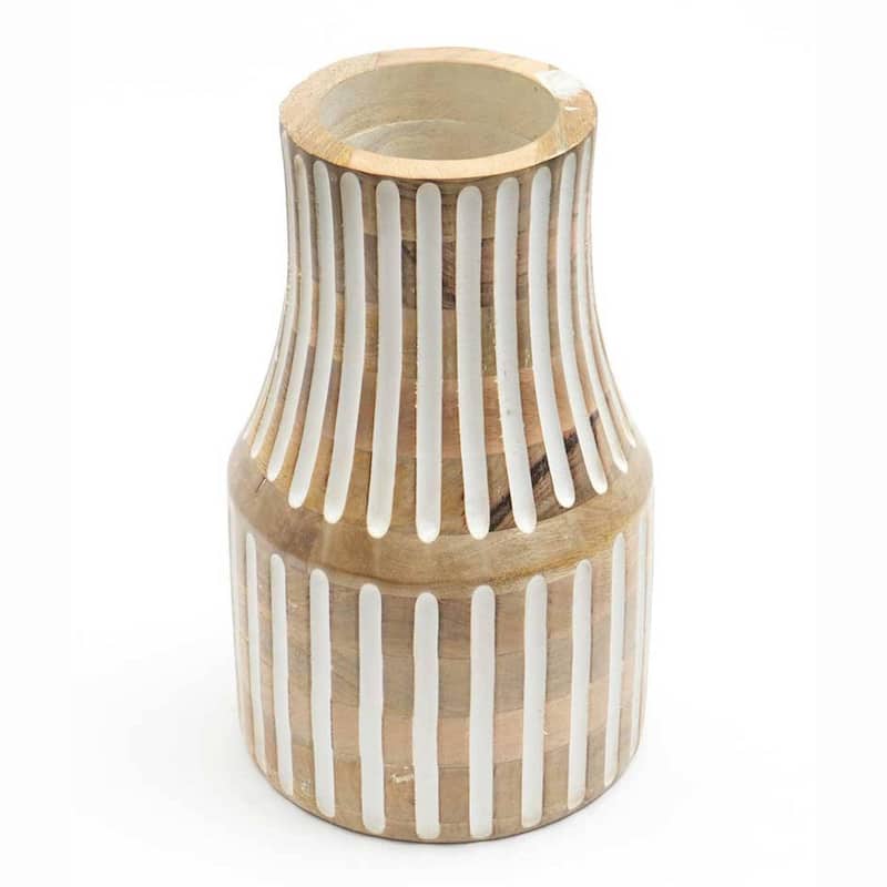 Decorative Handcrafted Accent Wood Vase for Living Room-7X12"