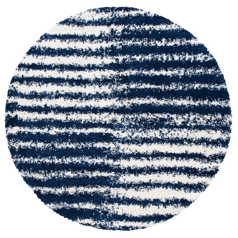 SAFAVIEH Hudson Shag Bambi Modern 2-inch Thick Rug - 7' Round - Navy/Ivory