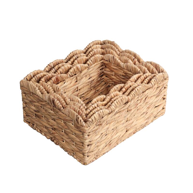 Coral Handwoven Water Hyancinth Scalloped Edge Nesting Storage Baskets (Set of 4)