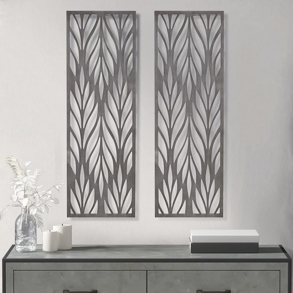 Roomfitters 2-Piece Gray Laser Cut Wood Wall Decor Set, 36x12 Plume Pattern Reclaimed Gray Dimensional Art Panels