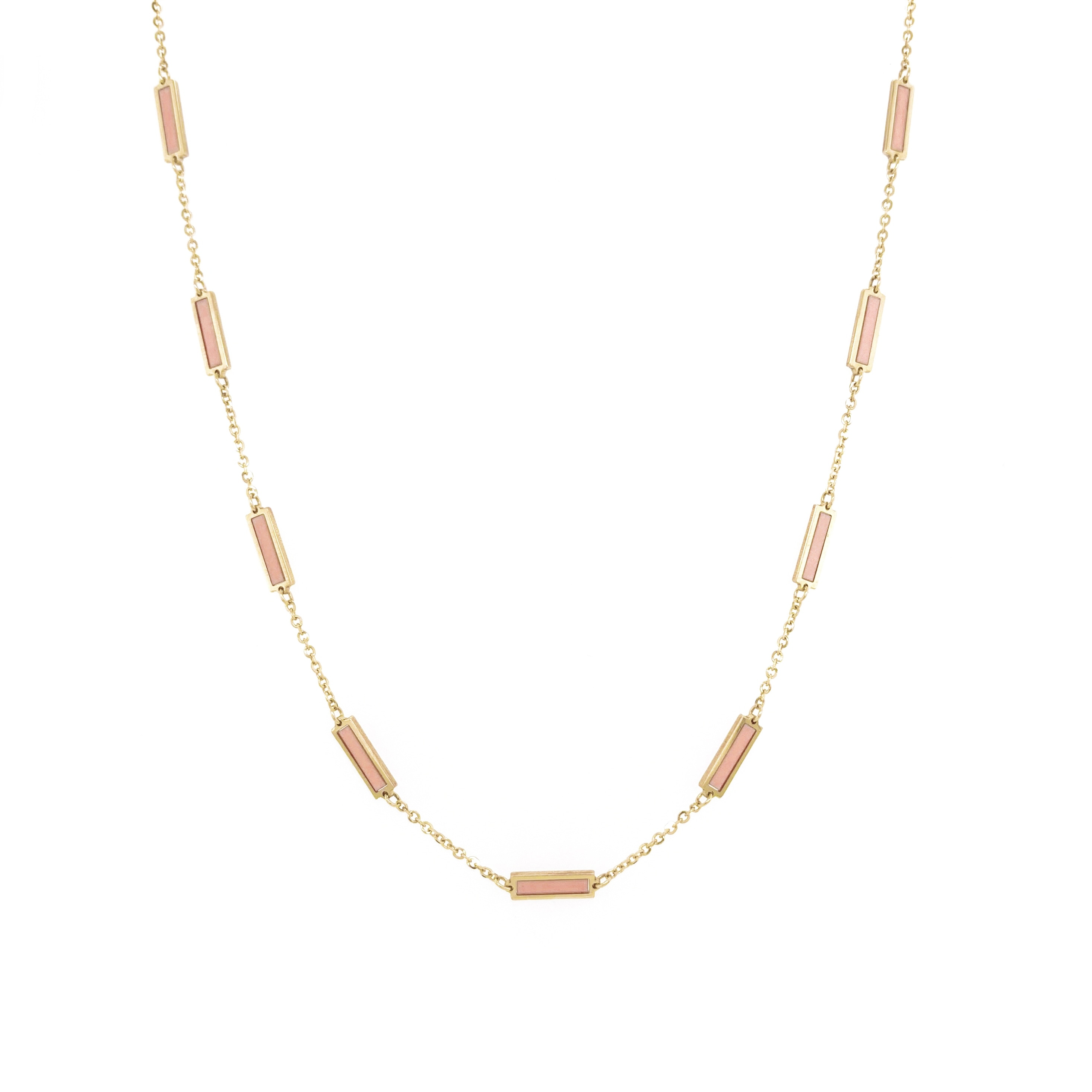 Joelle Light Pink Agate Layered Bar Necklace 18 Inches - 14K Gold Pink Agate Necklace