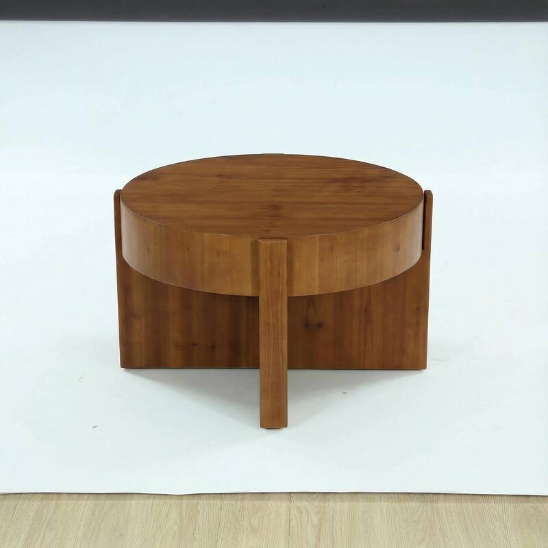 31.5 Inch Round Coffee Table for Living Room, All Solid Wood Construction - 31.5" D x 31.5" W x 18.5" H