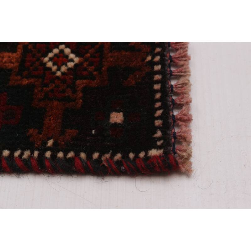 ECARPETGALLERY Hand-knotted Baluch Black, Red Wool Rug - 3'10 x 9'5
