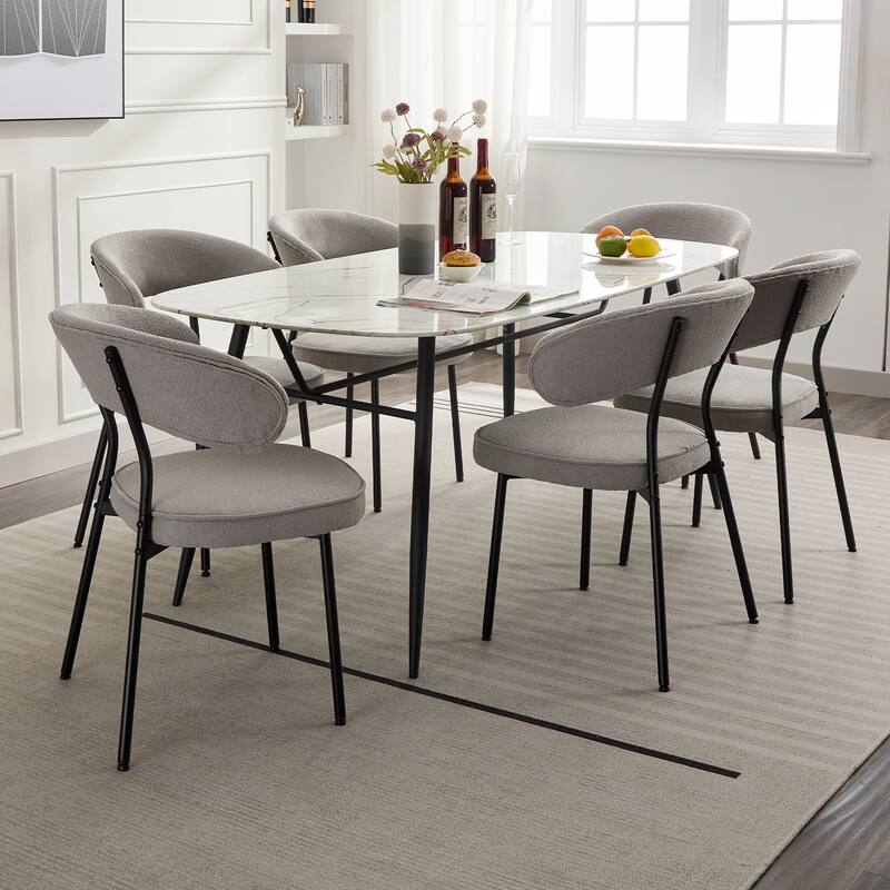 XINMICS Dining Chairs with Curved Backrest, Modern Fabric Upholstered Boucle Kitchen Dining Room Chairs Set of 2/4/6 - Set of 6 - Grey