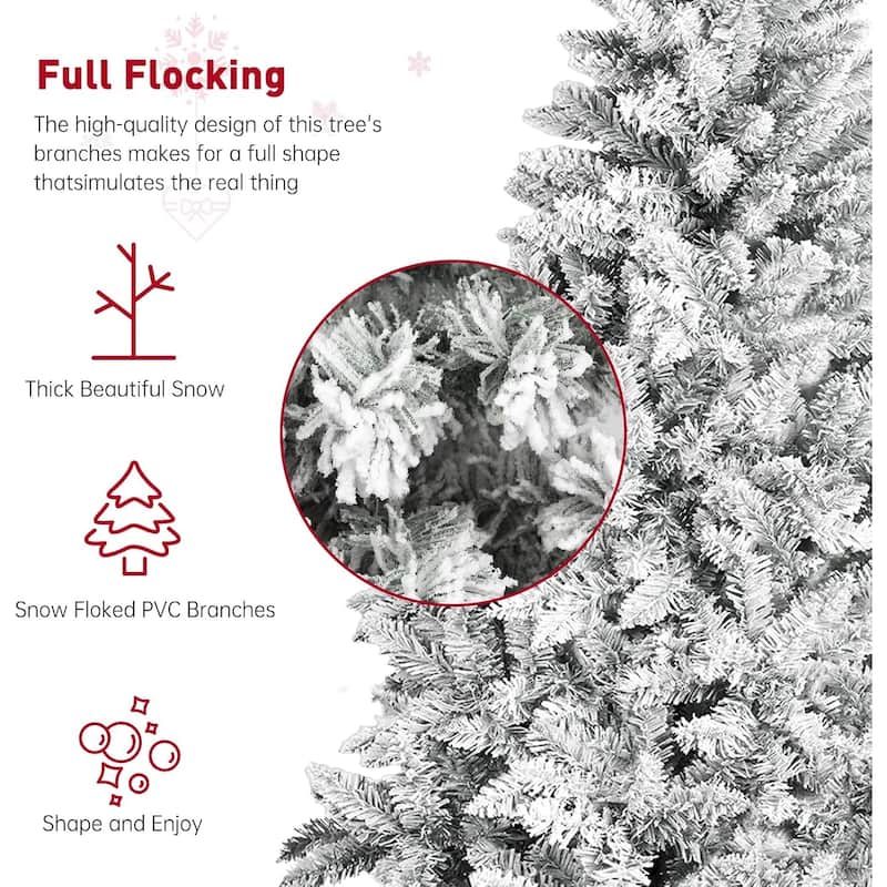 Suncrown 6ft/7ft Artificial Snow Flocked Christmas Tree with Metal Stable Stand Base for Indoor and Outdoor Holiday Decoration