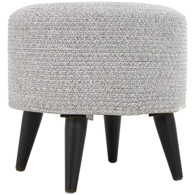 Light Gray or Beige Polyester Chevron Textured Stool with Black Wooden Legs