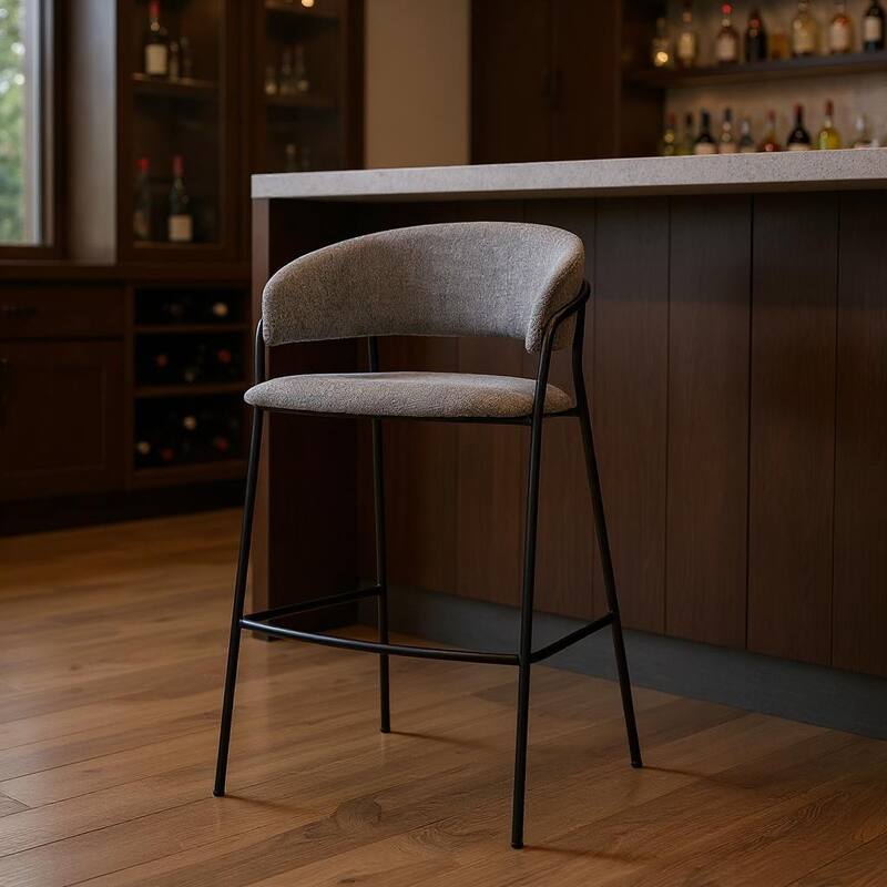 HomeRoots 30" Gray and Black Fabric and Metal Bar Height Bar Chair - Bar Height - Gray - Single