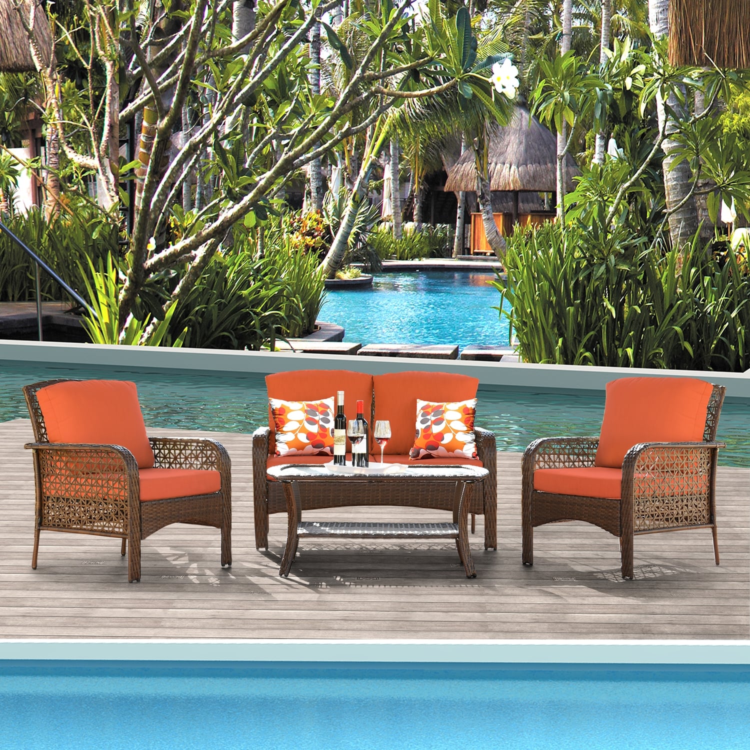 Shop Ovios 4 Piece Water Resistant Wicker Deep Seating Outdoor Sofa Set Overstock 29258382