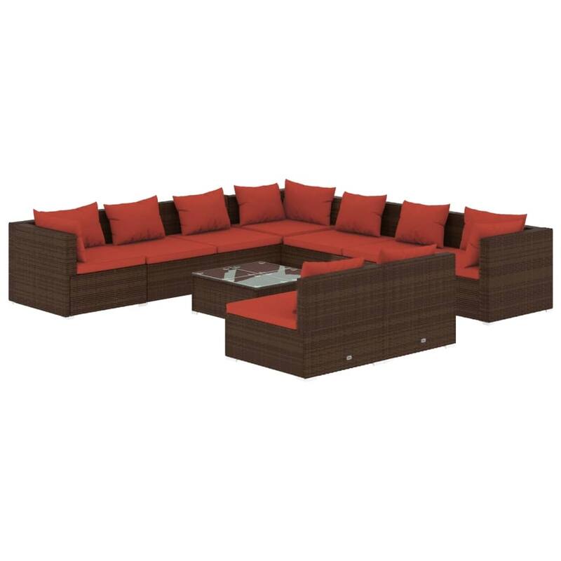 vidaXL Patio Lounge Set Outdoor Sectional Sofa Set Table Garden Poly Rattan - 27.6" x 27.6" x 23.8"