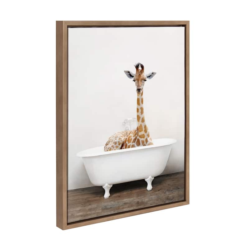 Kate and Laurel Sylvie Giraffe2 in Tub Framed Canvas by Amy Peterson - 18x24 - Gold