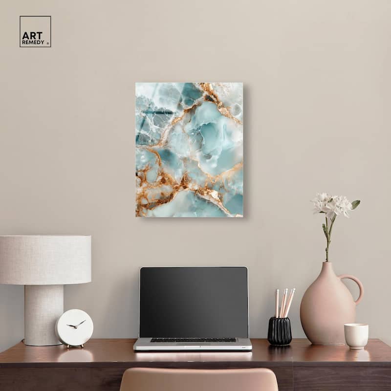Teal Marble Majesty Acrylic by Art Remedy, Ready to Hang