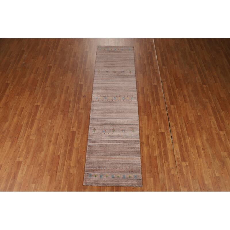 Little Animals Brown Gabbeh Indian Runner Rug Handmade Wool Carpet - 2'6"x 9'9"